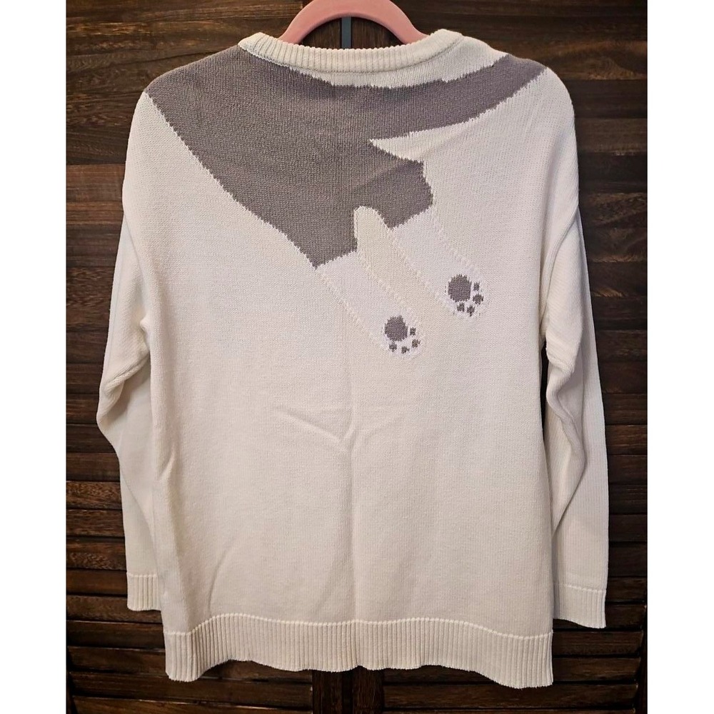 ModCloth Arendal Long Cat Sweater M Twee Intarsia Knit Whimsy Crewneck #847 - Picture 2 of 8